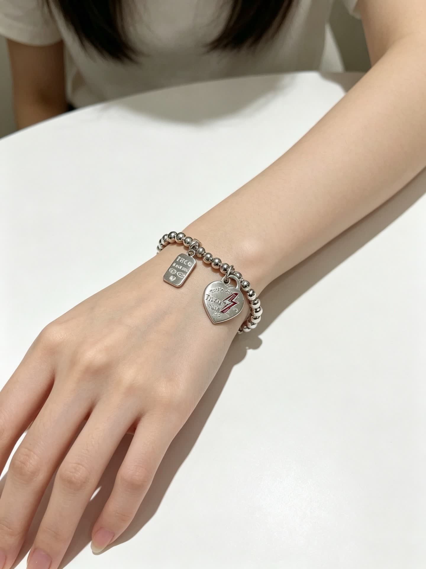 Tiffany & Co Silver Beaded Bracelet with Heart Charm Tiffany & Co Silver Beaded Bracelet with Heart Charm